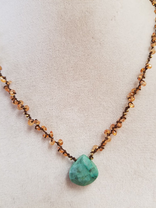 Amazonite, steel cut and Mandarin Garnet