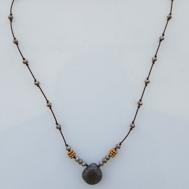 Grey Moonstone silk necklace