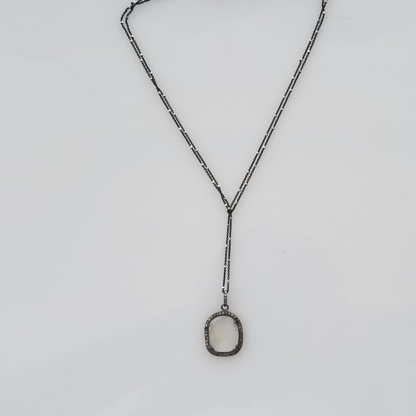 Rainbow Moonstone and Diamond necklace