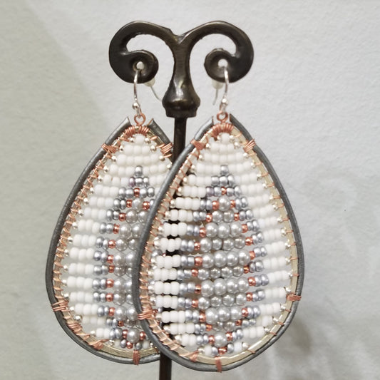 Rose gold tone sillver and white earrings