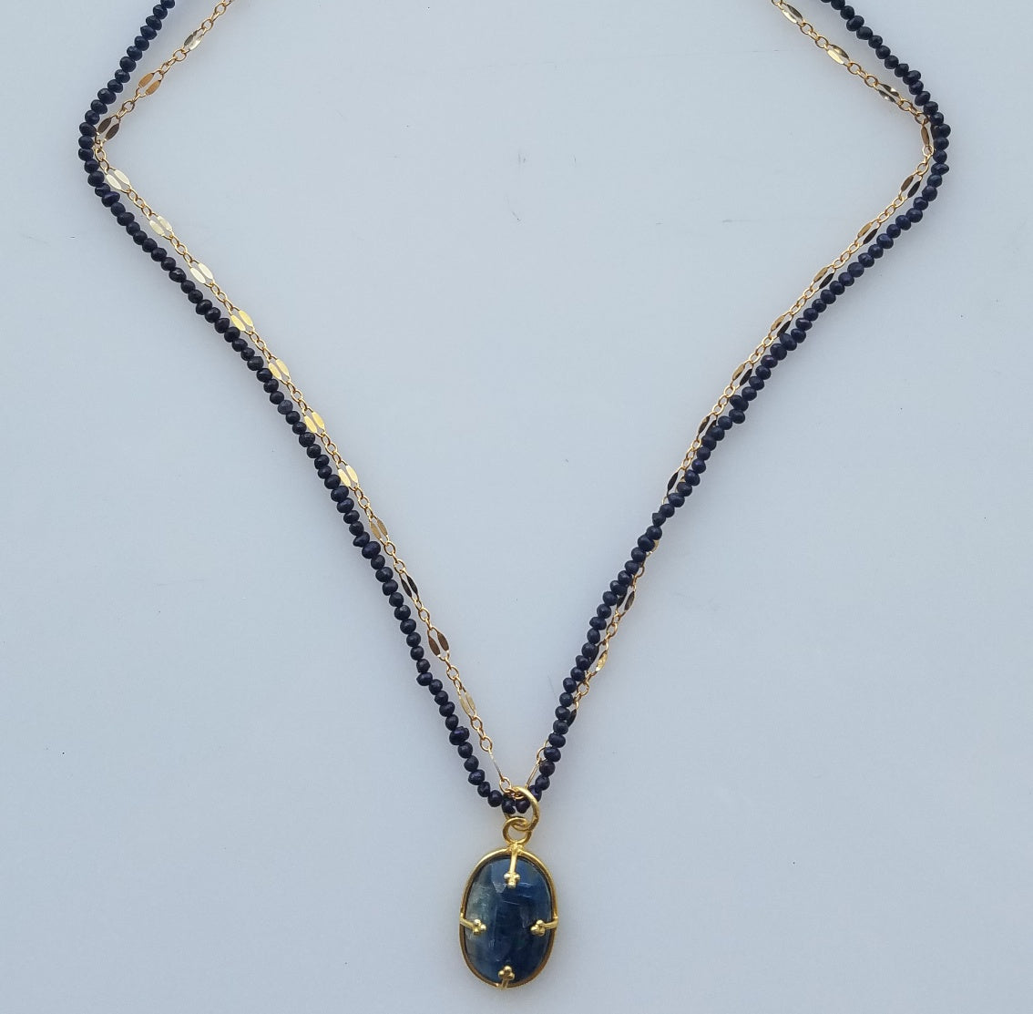 Midnight blue seed pearls and Kyanite