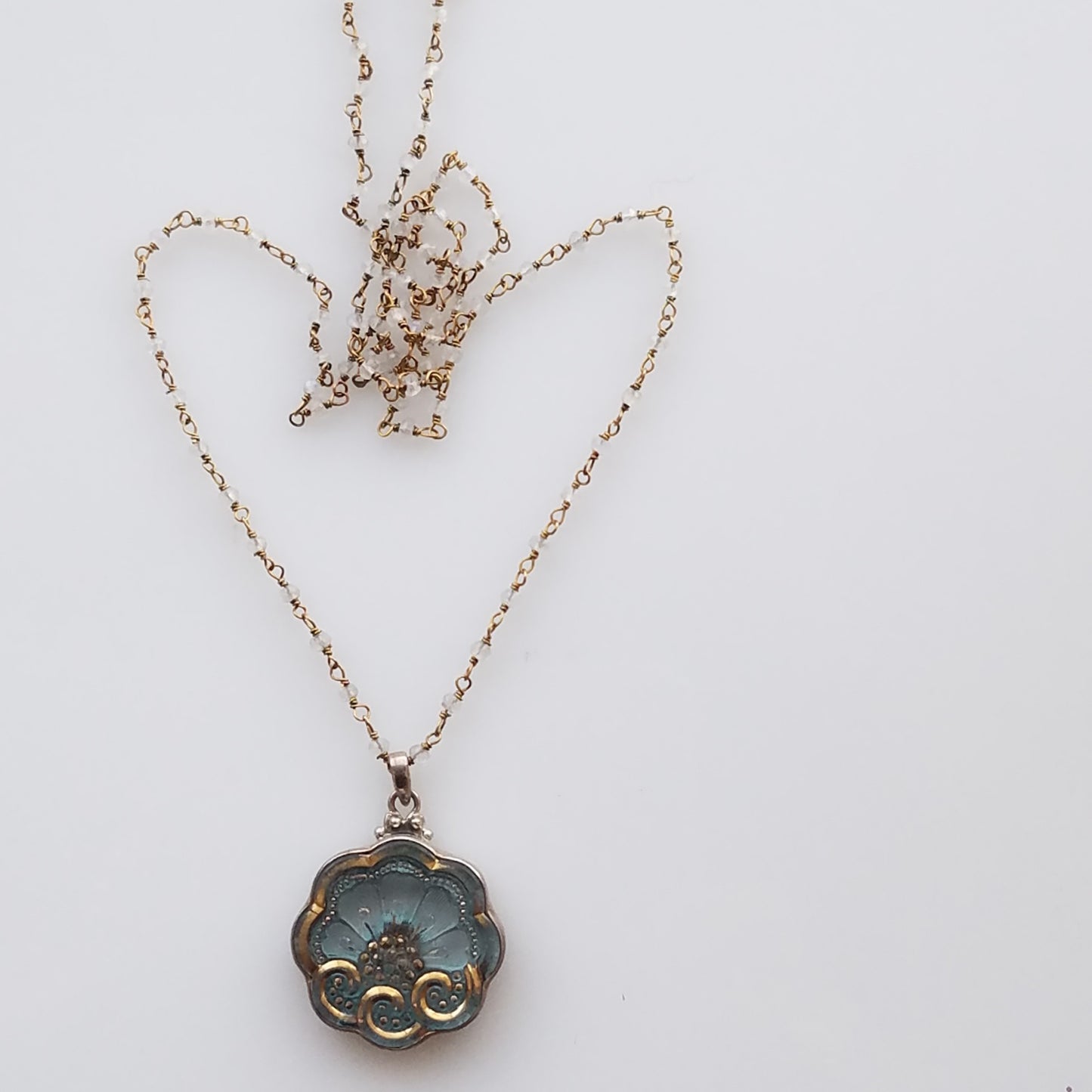 Blue Victorian button necklace