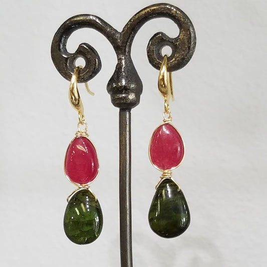 Tourmaline and red aventurine earrings
