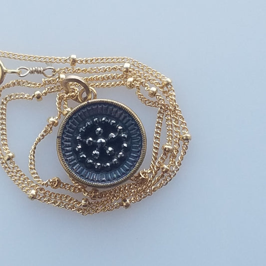 Black victorian button necklace