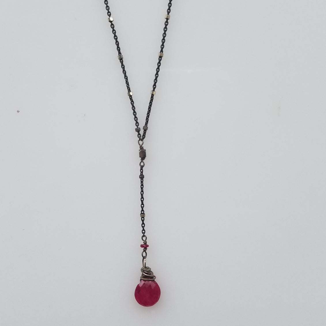 Ruby drop silver necklace