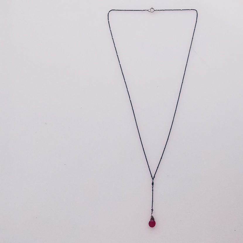 Ruby drop silver necklace