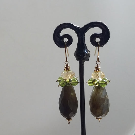 Peridot, Citrine and Lab earrings
