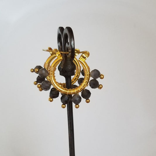 Dark grey beads hoop earrings