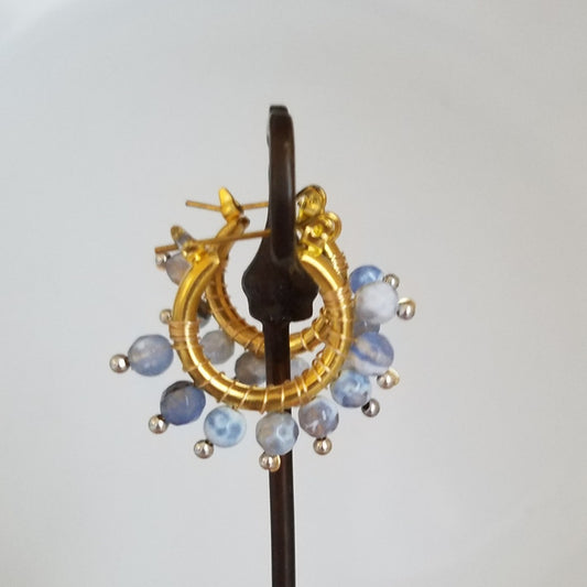 Blue beads hoop earrings