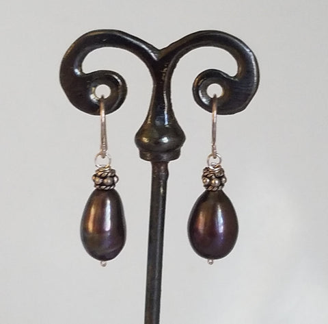 Brown oval pearl earrings