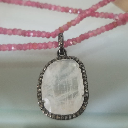 Tourmaline, Diamonds and Moonstone necklace
