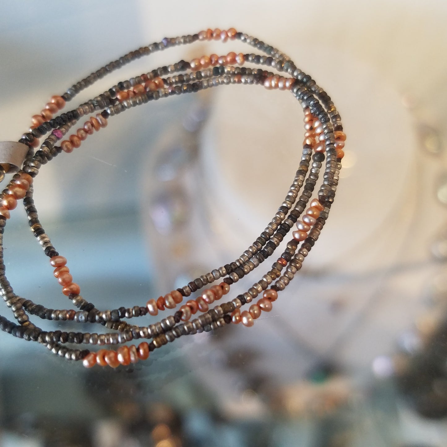 Steel cut beads with seed Pearls necklace