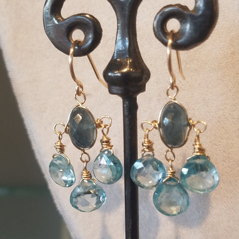 Aquamarine and Blue zircon earrings