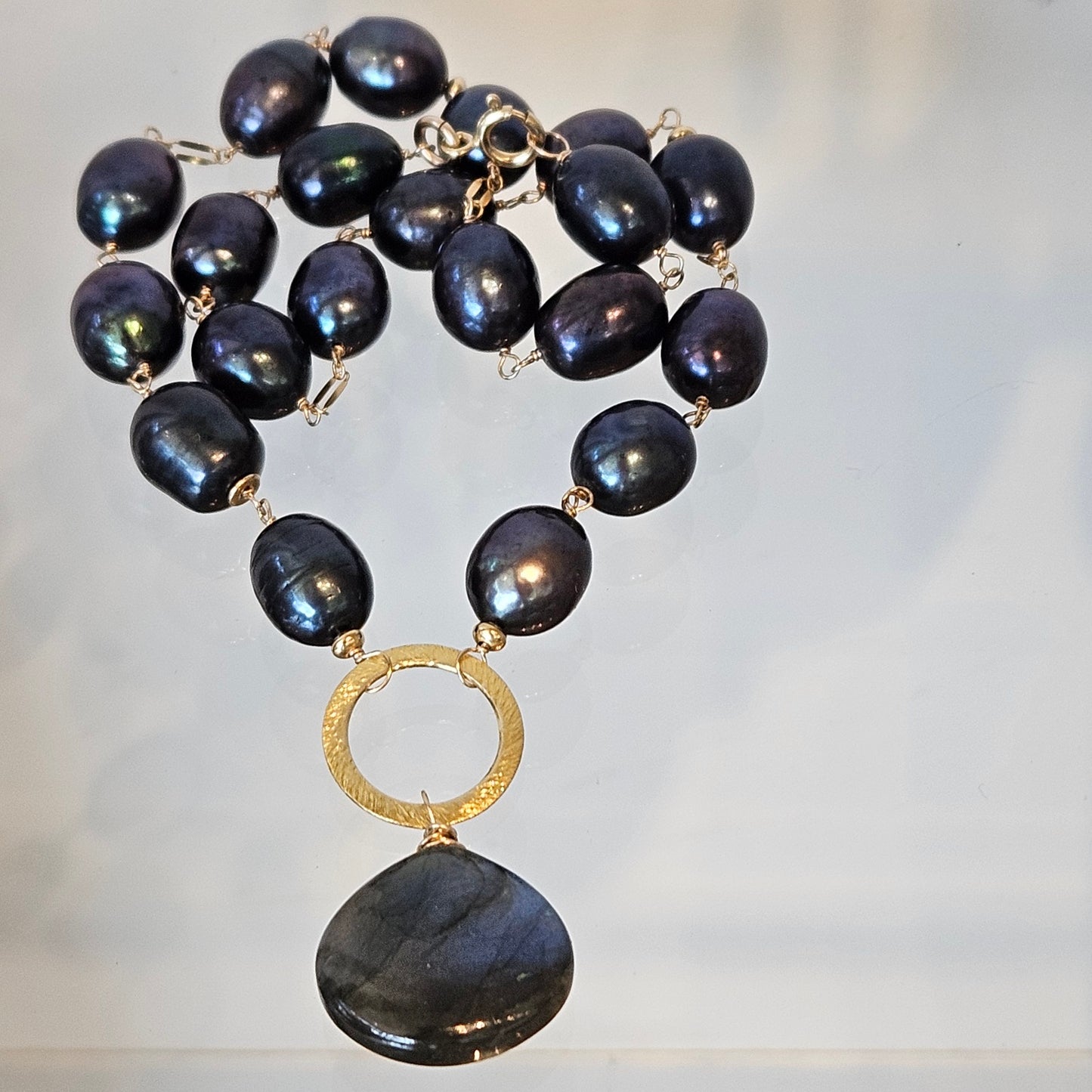 Midnight Blue Pearls and Labradorite Necklace