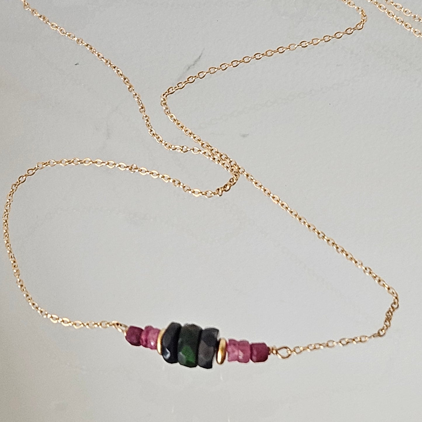 Pink Sapphire, Ruby and Blue Opal Necklace