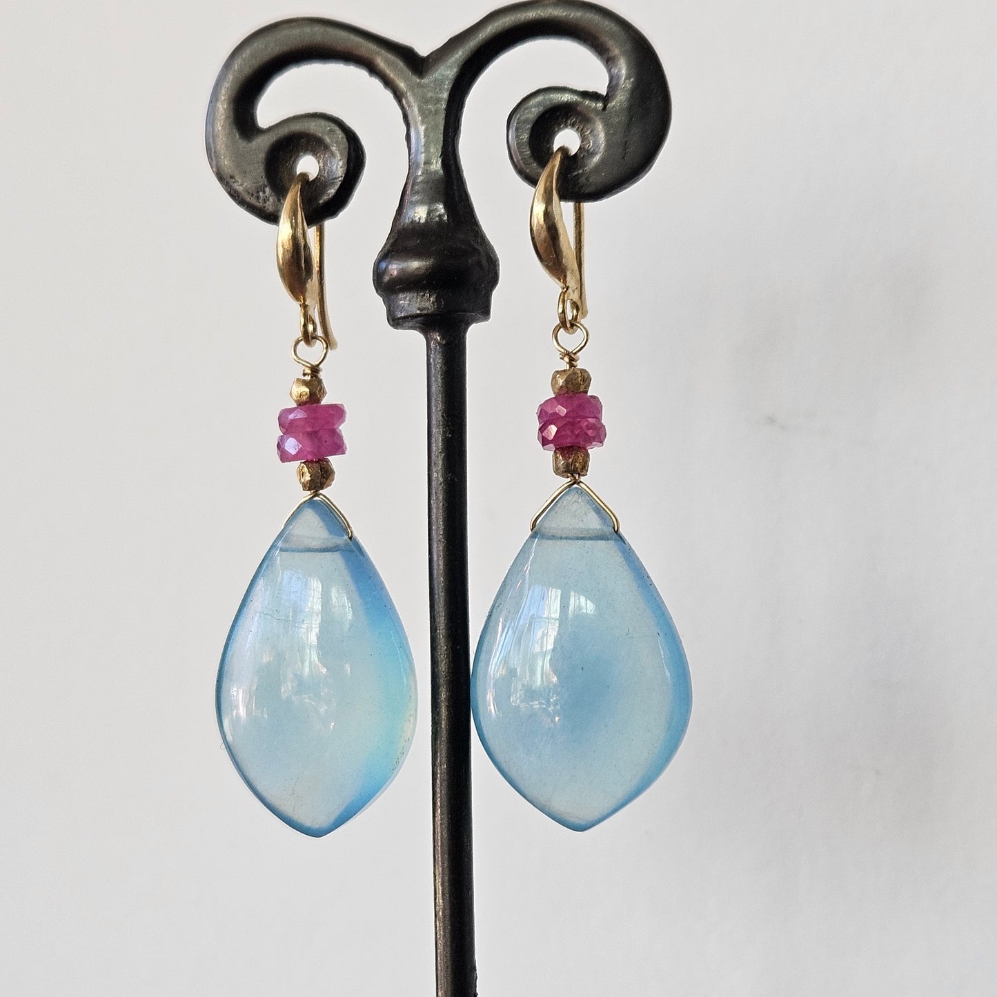 Aquamarine and pink sapphire earrings