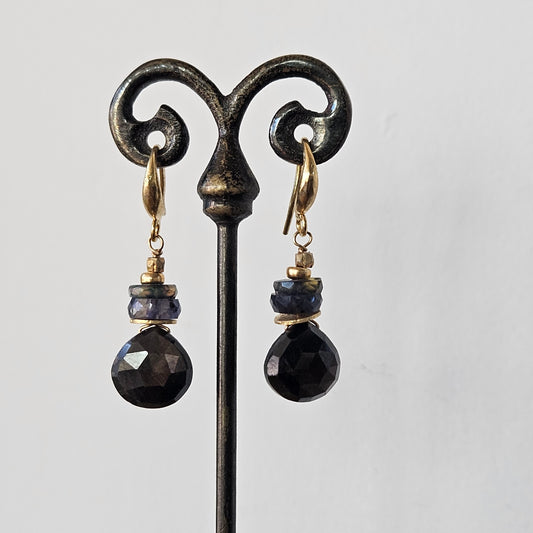 Black Sapphire and Opal earrings