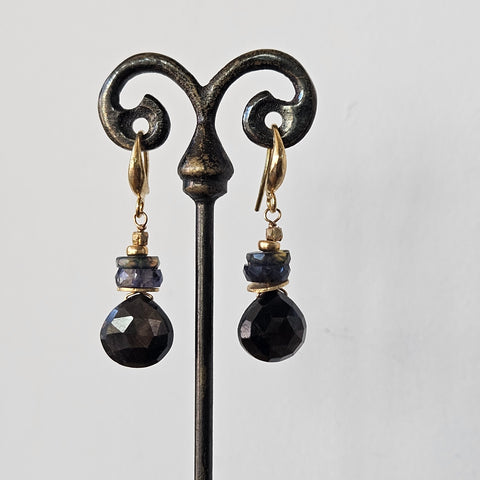 Black Sapphire and Opal earrings