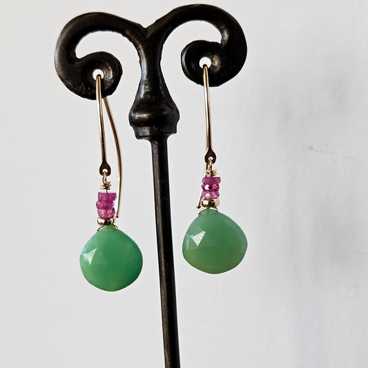 Pink Sapphire and Chrysophrase earrings