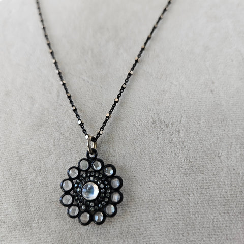 Moonstone pendant on oxidized necklace