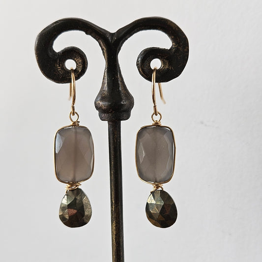 Grey Moonstone and Pyrite earrings