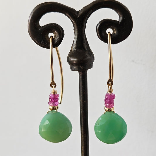 Pink Sapphire and Chrysophrase earrings