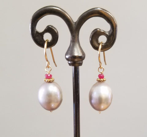 Lusterous Pearl with Ruby earrings