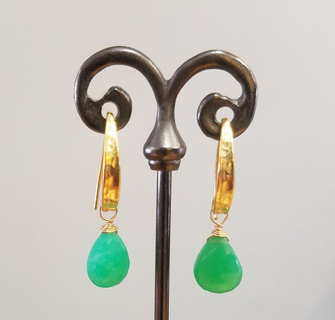 Hammered ear wires and shiny Chrysophrase