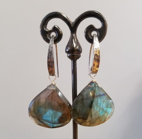 Hammered silver Labradorite earrings