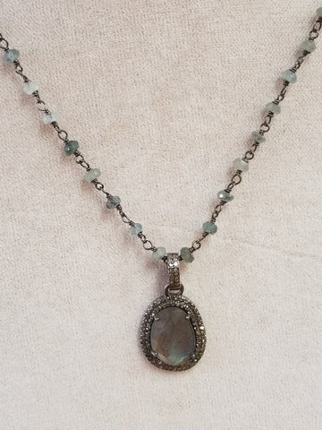 Labradorite, Diamonds and Aquamarine Necklace