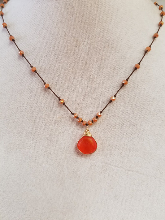 Carnelian and crystals on silk