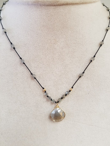 Labradorite with a Silvernite wrapped pendant on silk
