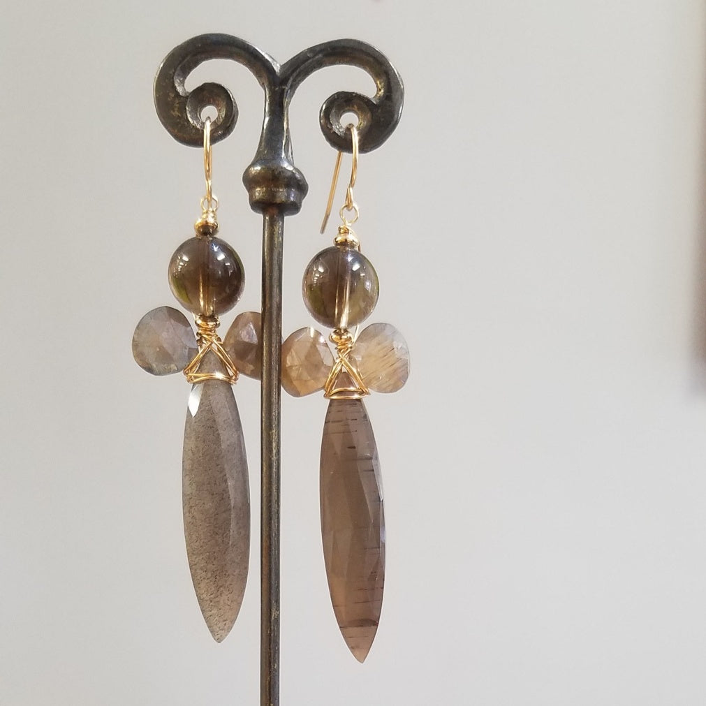 Long Moonstone, Smokey earrings