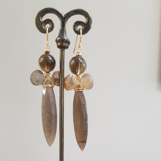 Long Moonstone, Smokey earrings