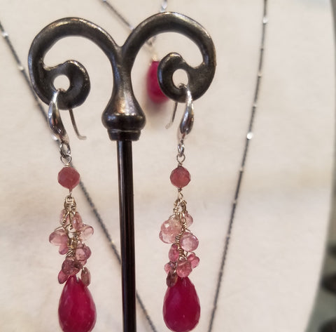 Pink Tourmaline and Ruby earrings