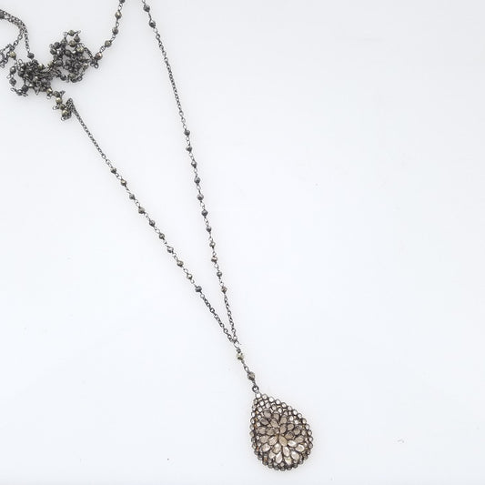 Clear Topaz, gun metal necklace