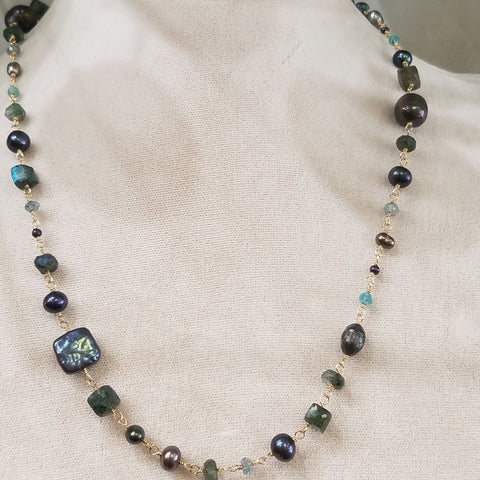 Green Labradorite and Pearl necklace