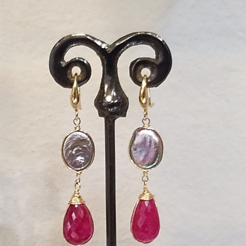 Ruby and pearl earrings