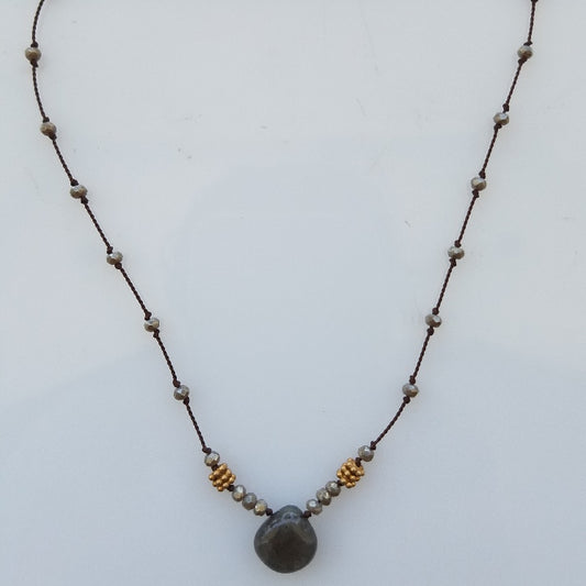 Grey Moonstone silk necklace