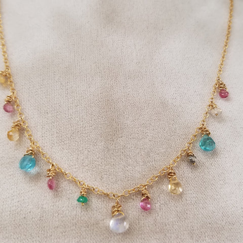 Blue pink and clear necklace