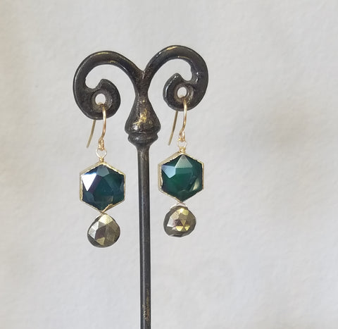 Pyrite and hexagon earrings