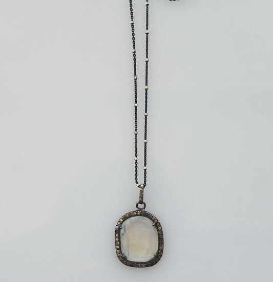 Rainbow Moonstone and Diamond necklace