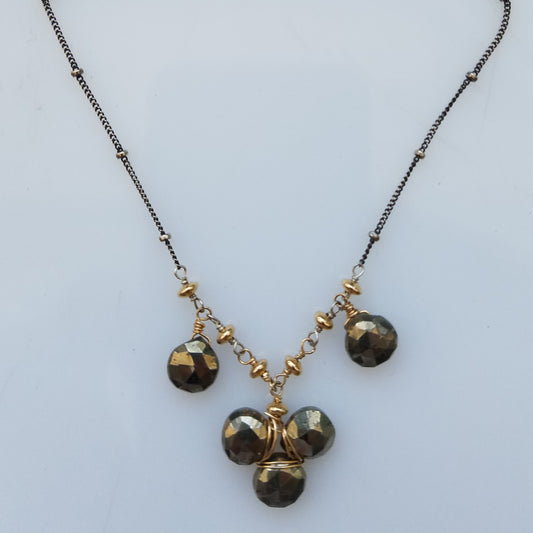 Pyrite clover necklace