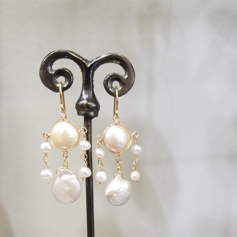 White pearls chandelier earrings