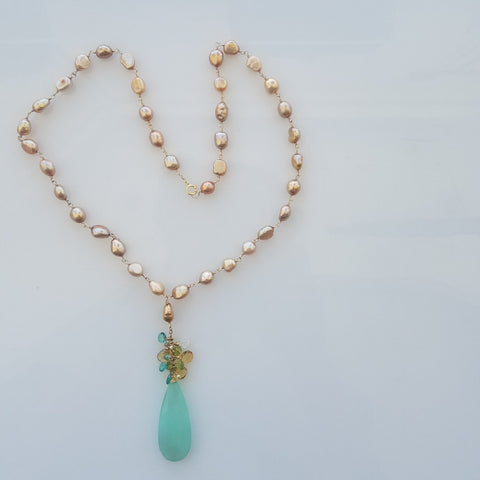Champagne pearls with Chalcedoney necklace