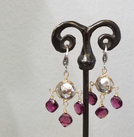 Hammered silver and garnet earrings