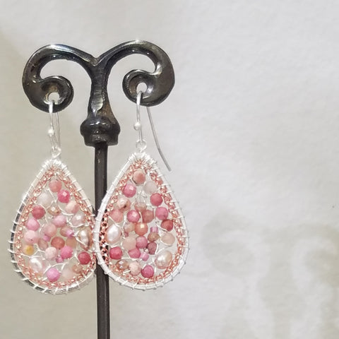 Pink with rose gold and silver earrings