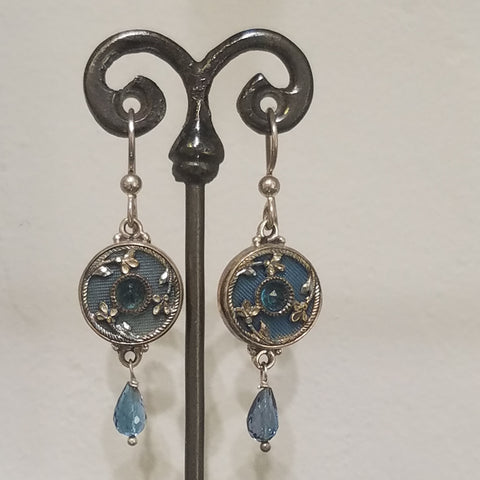 Blue Topaz and Victorian button earrings