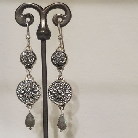 Silver Victorian buttons earrings