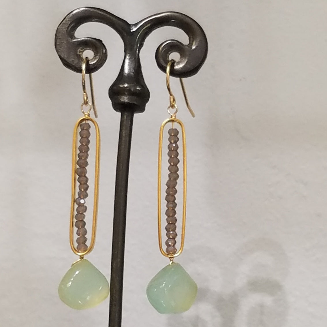 Chalcedoney and incased crystals earrings